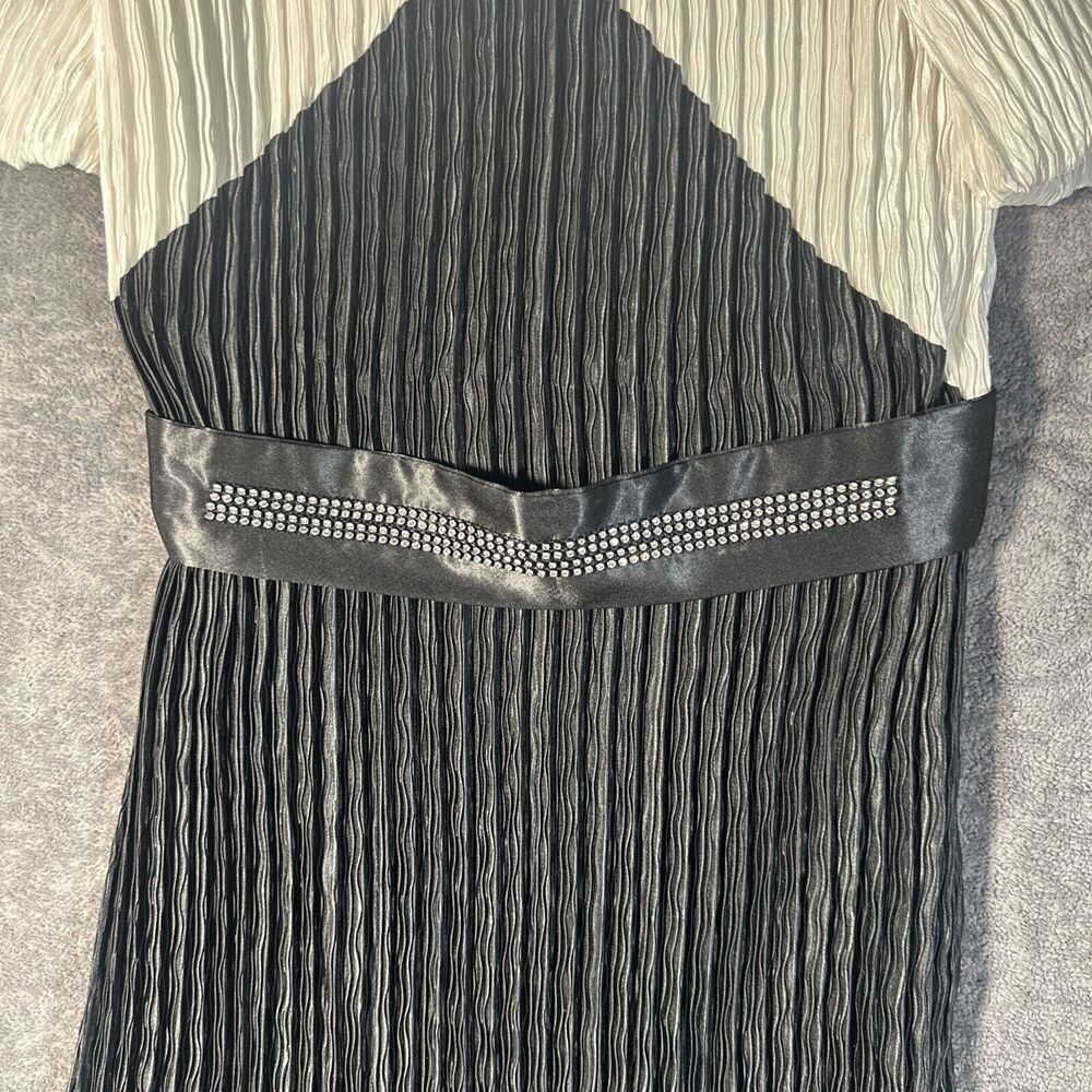 Edith Flagg VTG Pleated MIDI Dress S Black White Puff Sleeve Sequin Flapper Coco - Picture 2 of 12